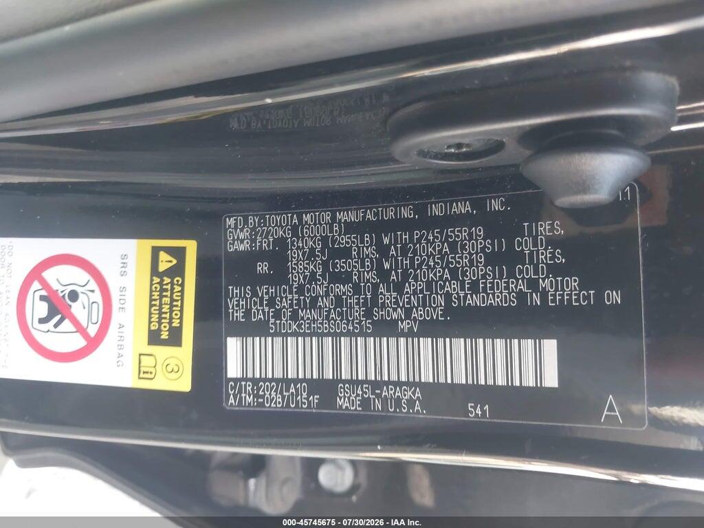 5TDDK3EH5BS064515 2011 TOYOTA HIGHLANDER photo no. 9