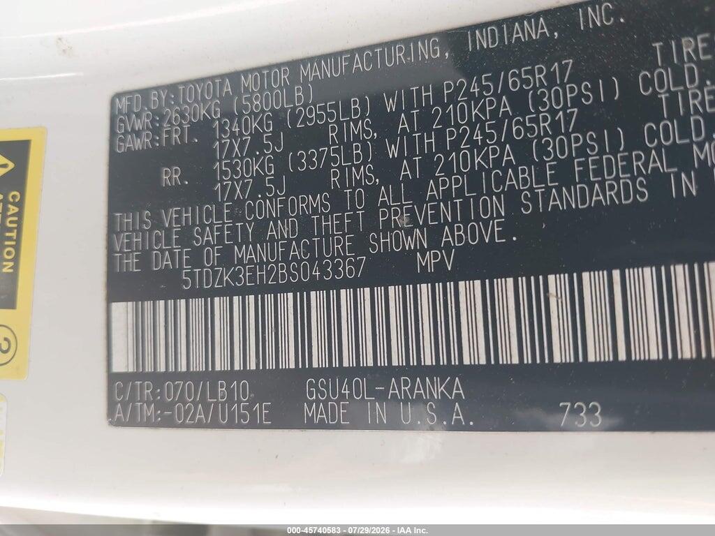 5TDZK3EH2BS043367 2011 TOYOTA HIGHLANDER photo no. 9