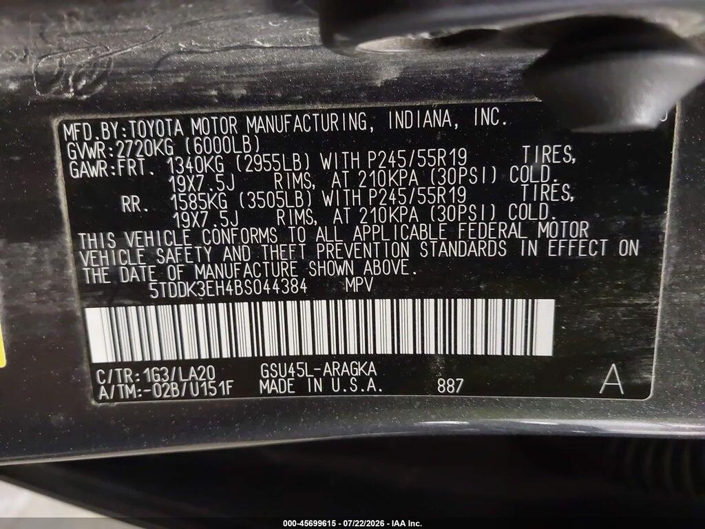 5TDDK3EH4BS044384 2011 TOYOTA HIGHLANDER photo no. 9