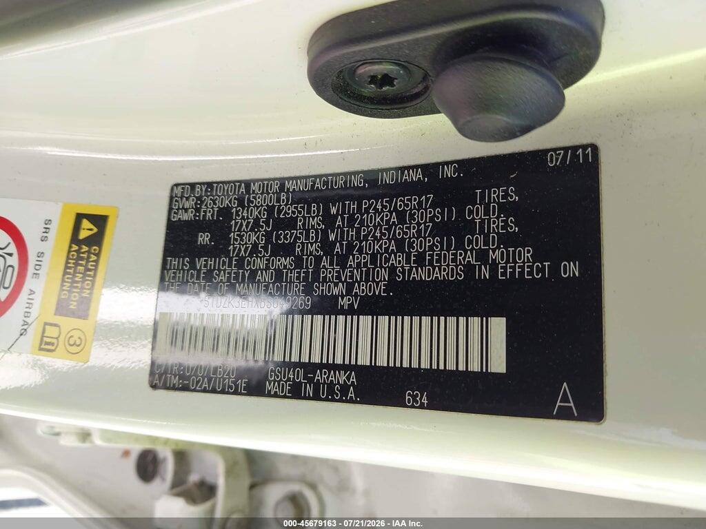 5TDZK3EHXBS049269 2011 TOYOTA HIGHLANDER photo no. 9