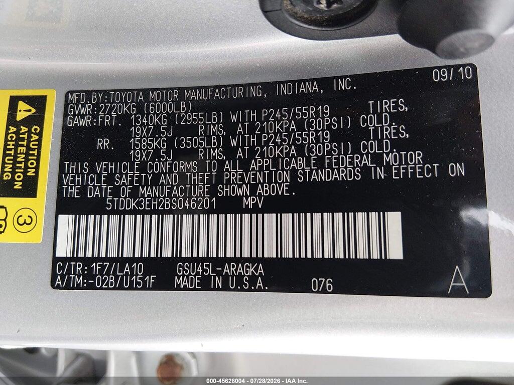 5TDDK3EH2BS046201 2011 TOYOTA HIGHLANDER photo no. 9