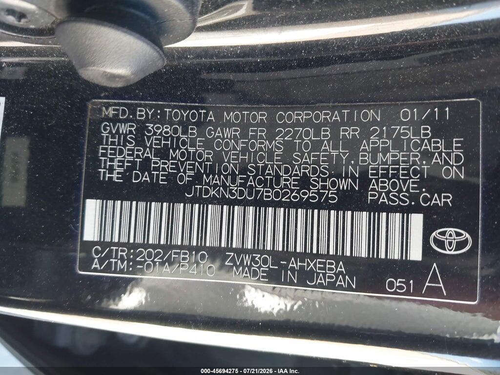 JTDKN3DU7B0269575 2011 TOYOTA PRIUS photo no. 9