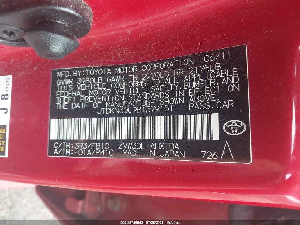 JTDKN3DU9B1379151 2011 TOYOTA PRIUS photo no. 9