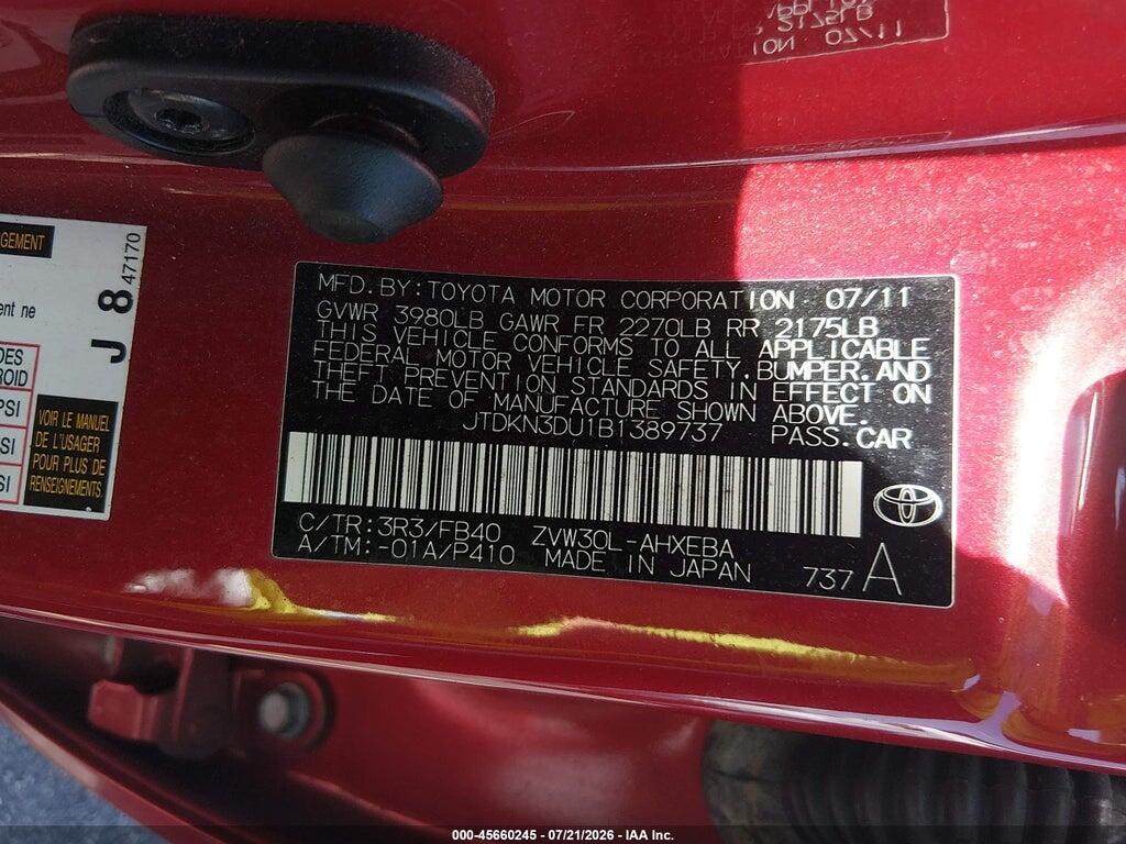 JTDKN3DU1B1389737 2011 TOYOTA PRIUS photo no. 9