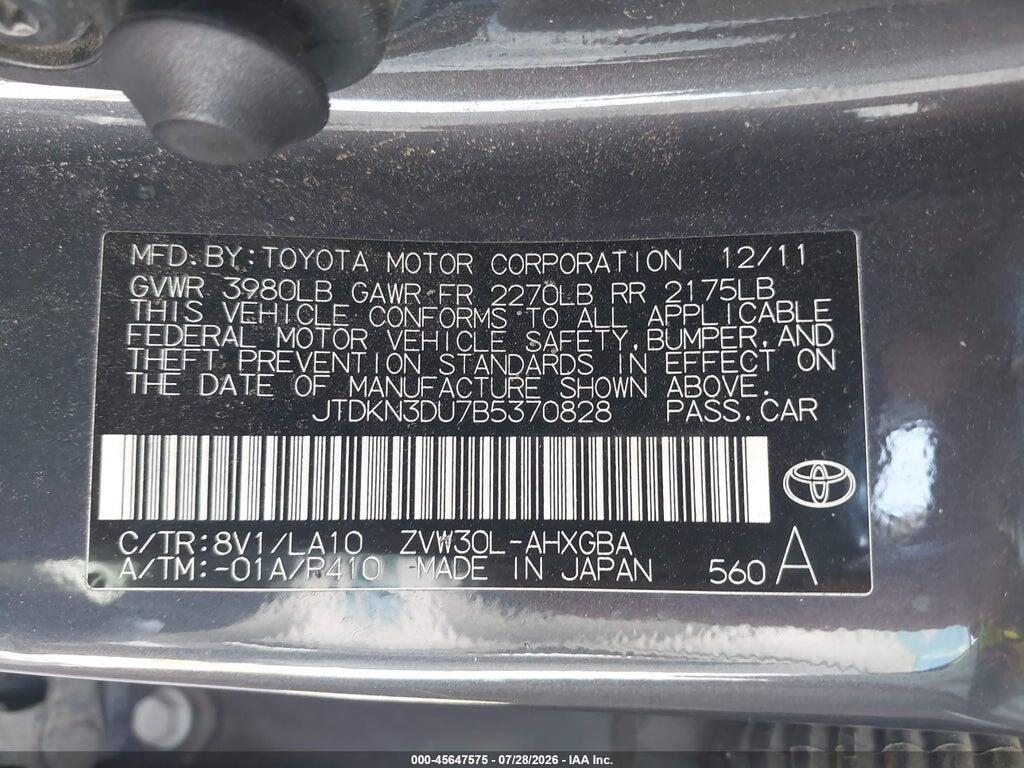 JTDKN3DU7B5370828 2011 TOYOTA PRIUS photo no. 9