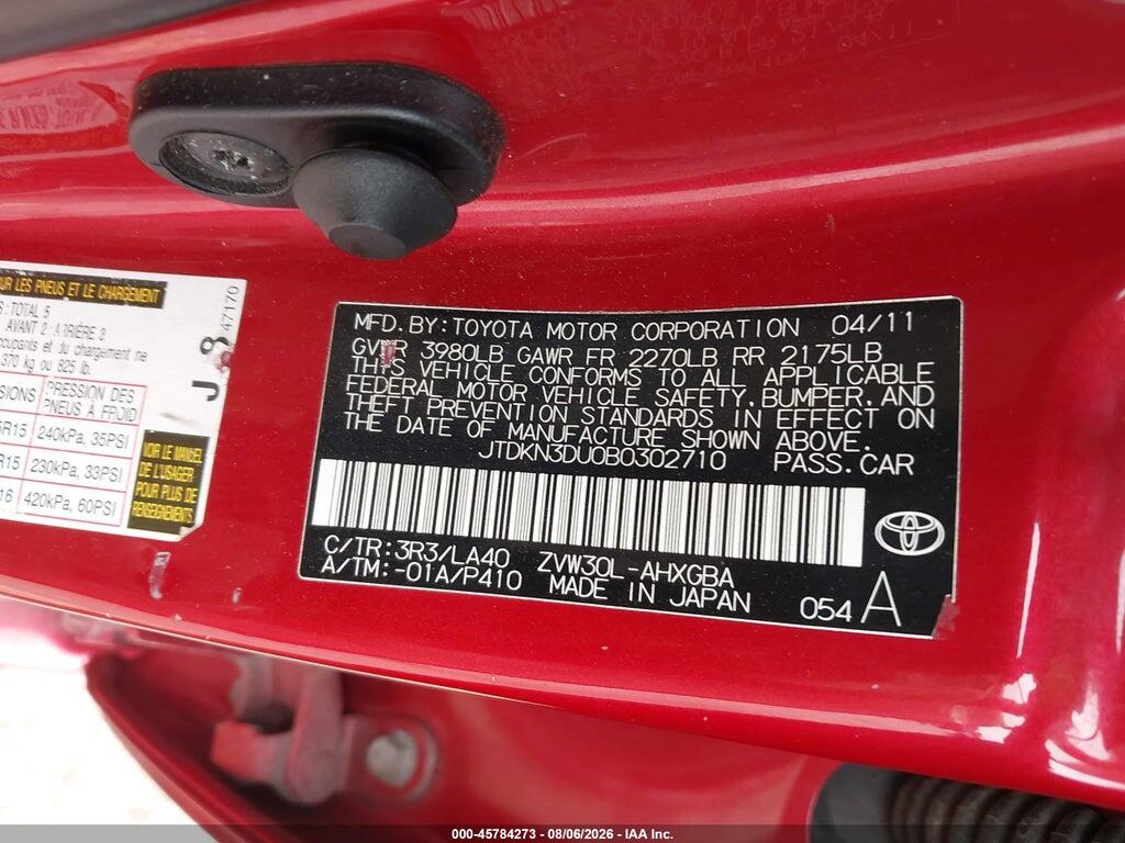 JTDKN3DU0B0302710 2011 TOYOTA PRIUS photo no. 9