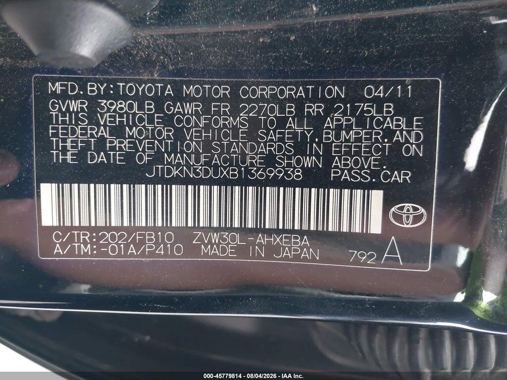 JTDKN3DUXB1369938 2011 TOYOTA PRIUS photo no. 9