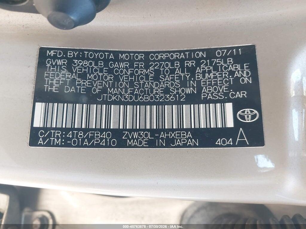 JTDKN3DU6B0323612 2011 TOYOTA PRIUS photo no. 9