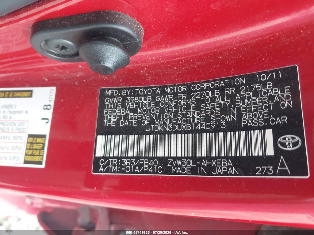 JTDKN3DUXB1440913 2011 TOYOTA PRIUS photo no. 9