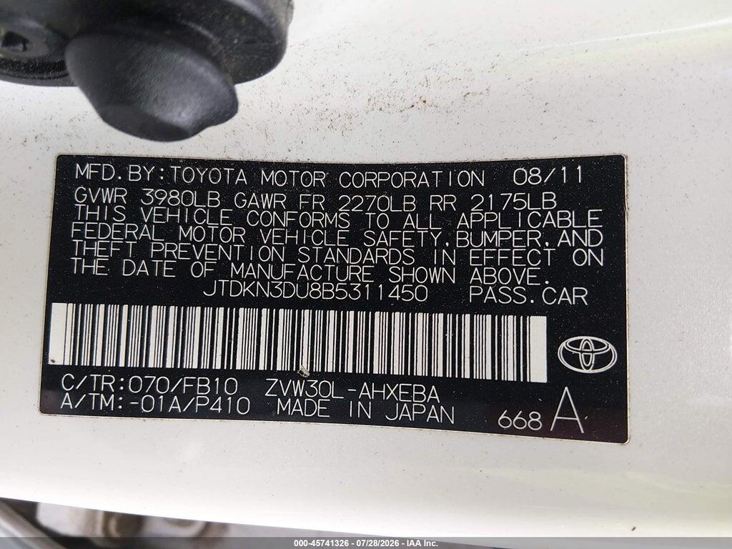 JTDKN3DU8B5311450 2011 TOYOTA PRIUS photo no. 9