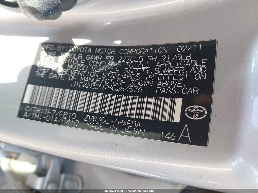 JTDKN3DU7B0284576 2011 TOYOTA PRIUS photo no. 9