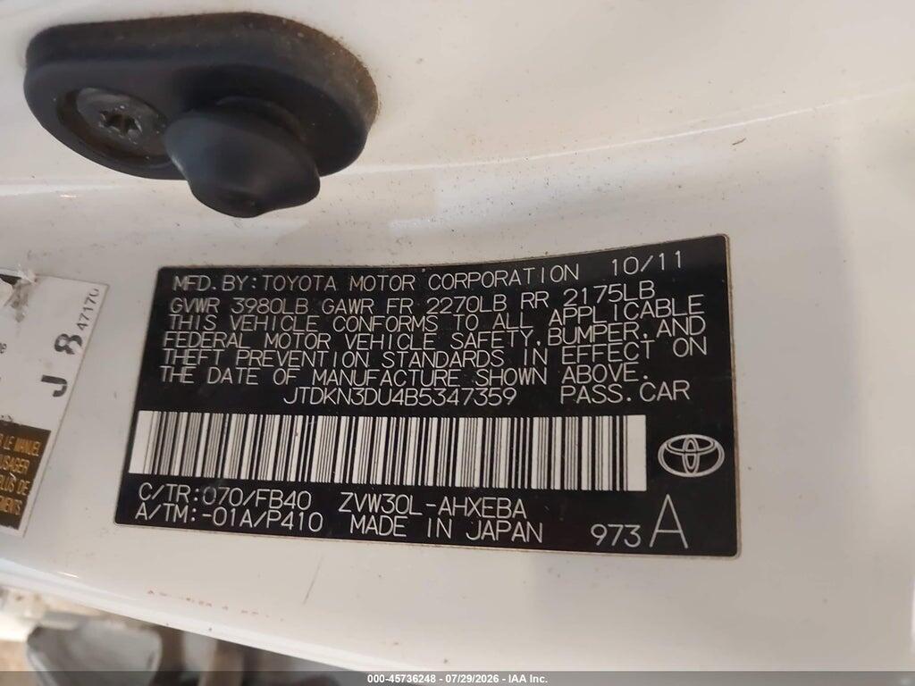 JTDKN3DU4B5347359 2011 TOYOTA PRIUS photo no. 9