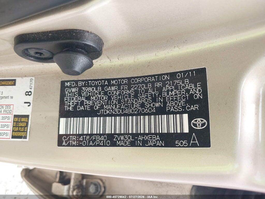 JTDKN3DU4B0270604 2011 TOYOTA PRIUS photo no. 9