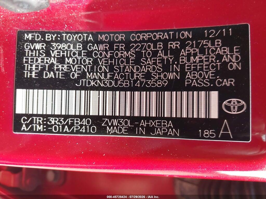 JTDKN3DU5B1473589 2011 TOYOTA PRIUS photo no. 9