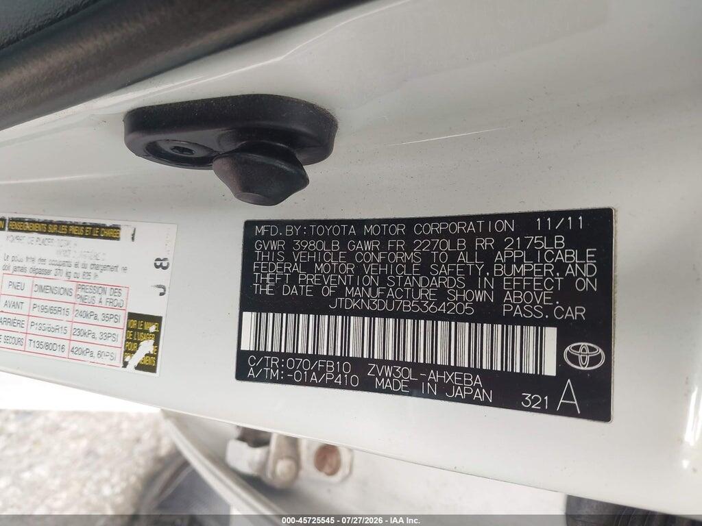JTDKN3DU7B5364205 2011 TOYOTA PRIUS photo no. 9