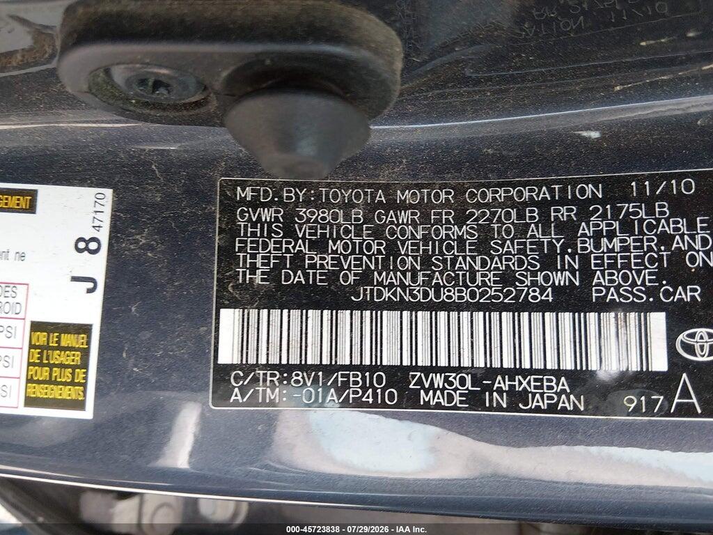 JTDKN3DU8B0252784 2011 TOYOTA PRIUS photo no. 9
