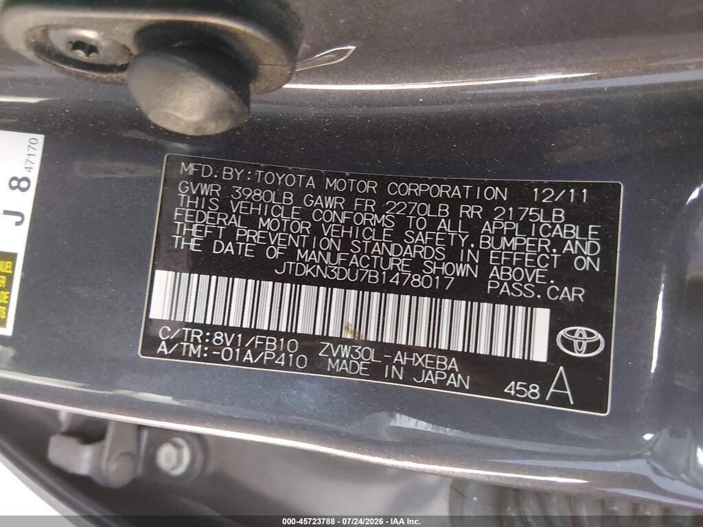 JTDKN3DU7B1478017 2011 TOYOTA PRIUS photo no. 9