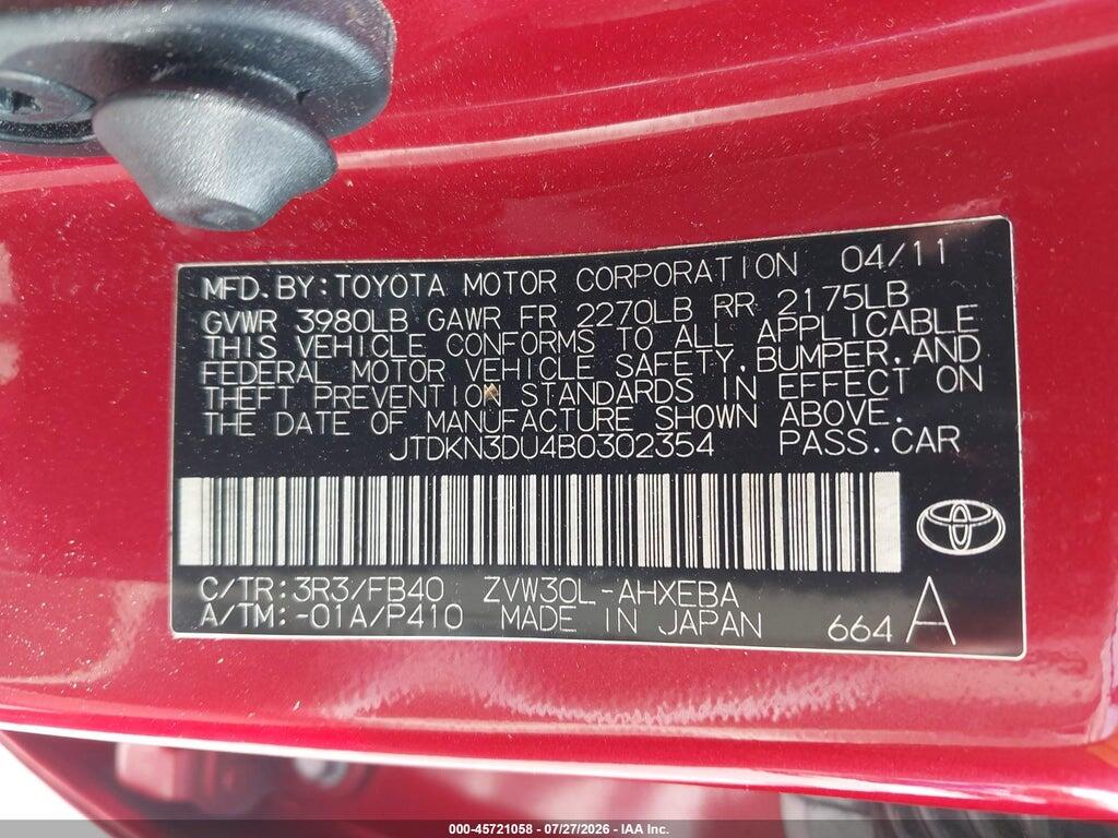 JTDKN3DU4B0302354 2011 TOYOTA PRIUS photo no. 9