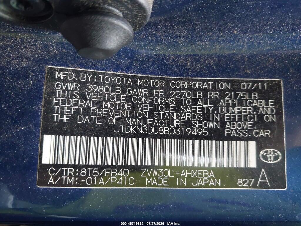 JTDKN3DU8B0319495 2011 TOYOTA PRIUS photo no. 9