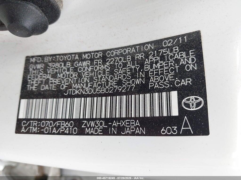 JTDKN3DU5B0279277 2011 TOYOTA PRIUS photo no. 9