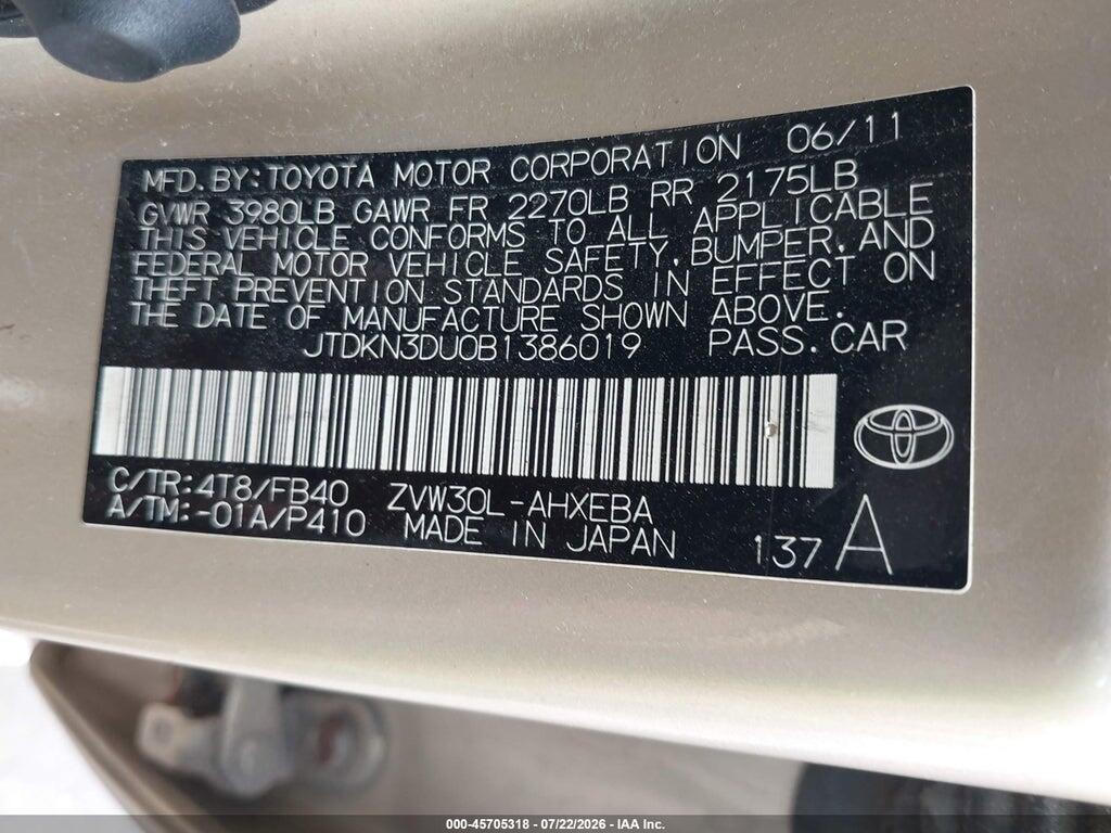 JTDKN3DU0B1386019 2011 TOYOTA PRIUS photo no. 9