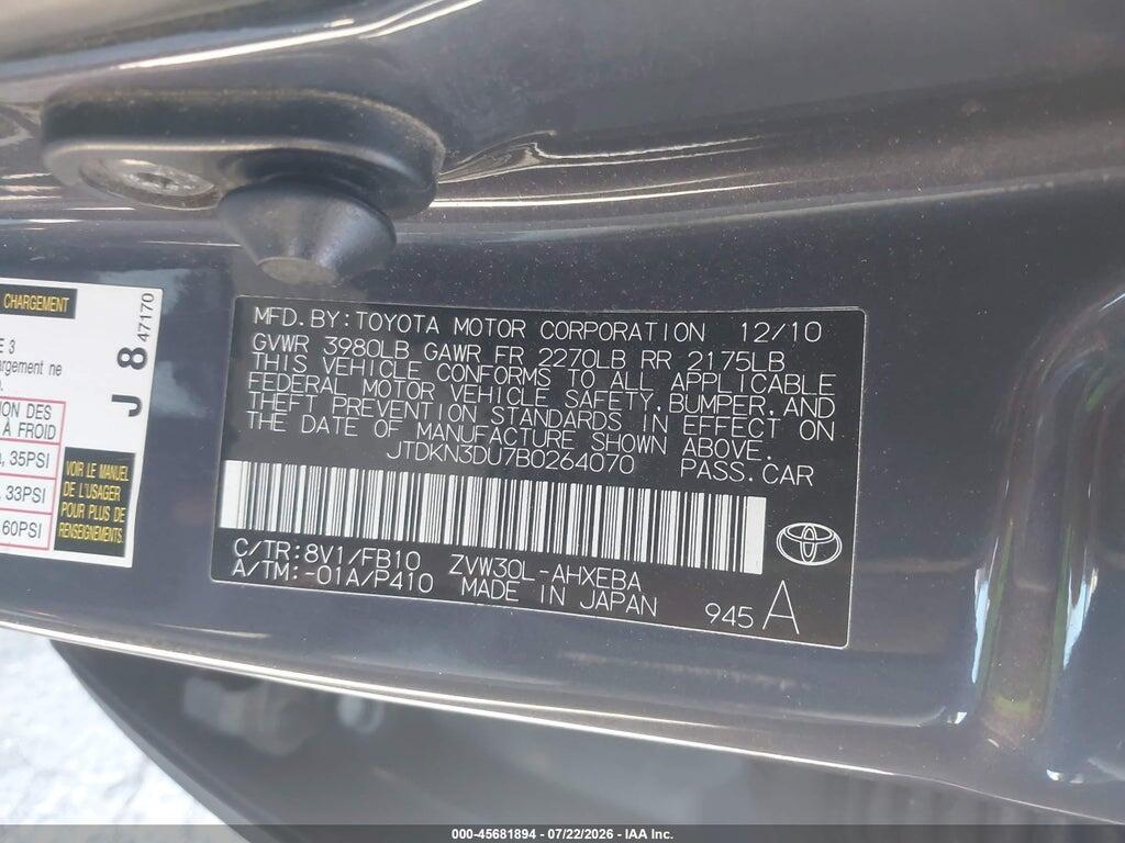 JTDKN3DU7B0264070 2011 TOYOTA PRIUS photo no. 9