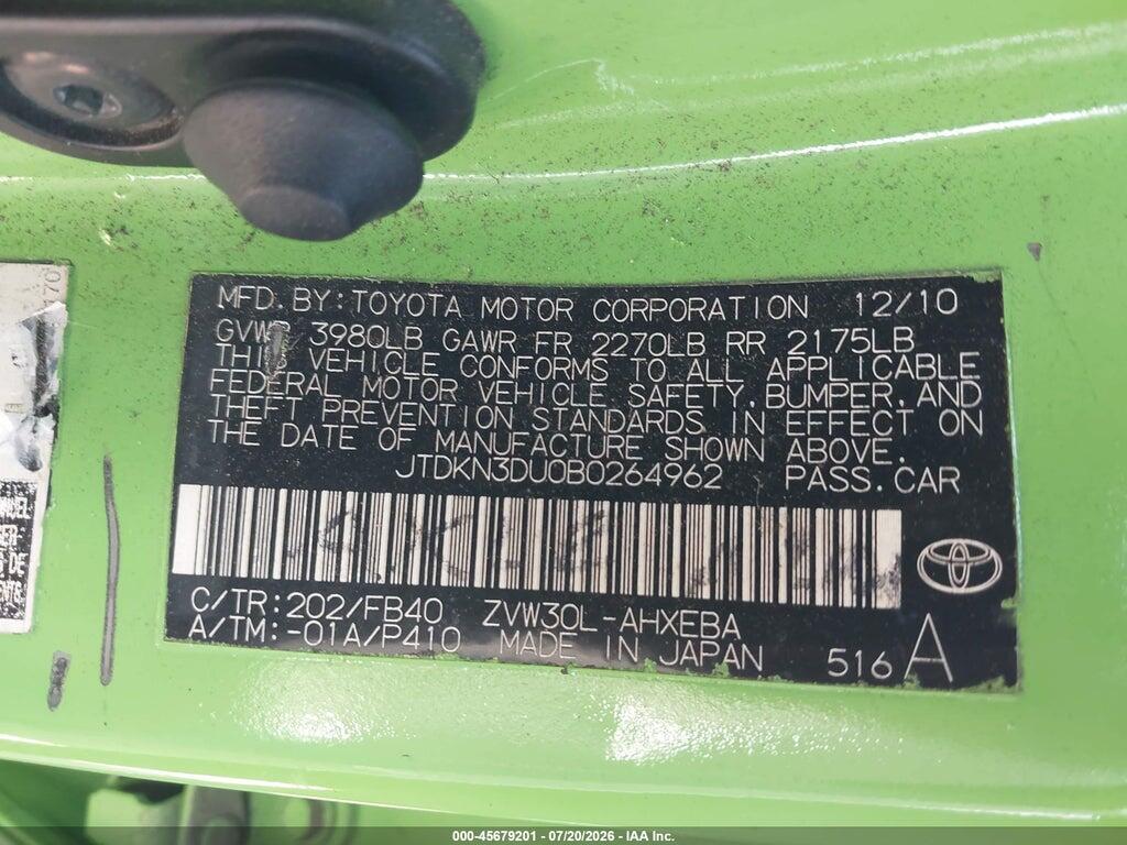 JTDKN3DU0B0264962 2011 TOYOTA PRIUS photo no. 9
