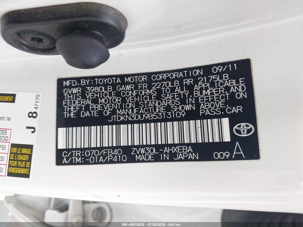 JTDKN3DU9B5313109 2011 TOYOTA PRIUS photo no. 9