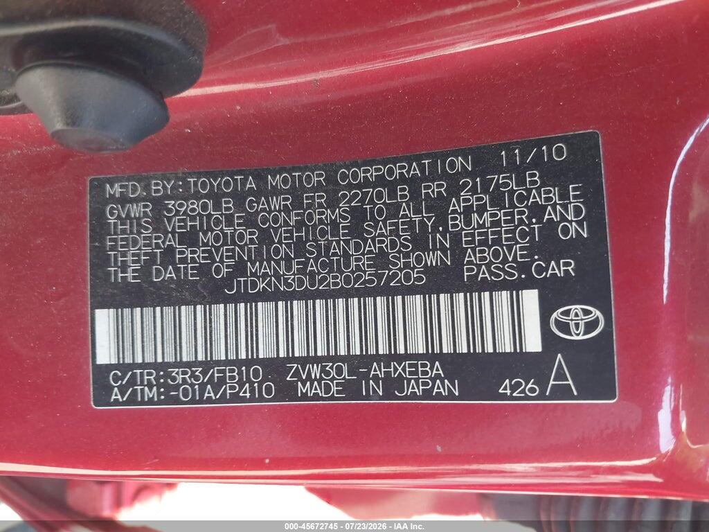 JTDKN3DU2B0257205 2011 TOYOTA PRIUS photo no. 9