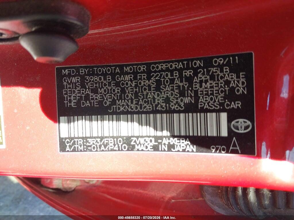 JTDKN3DU2B1431963 2011 TOYOTA PRIUS photo no. 9