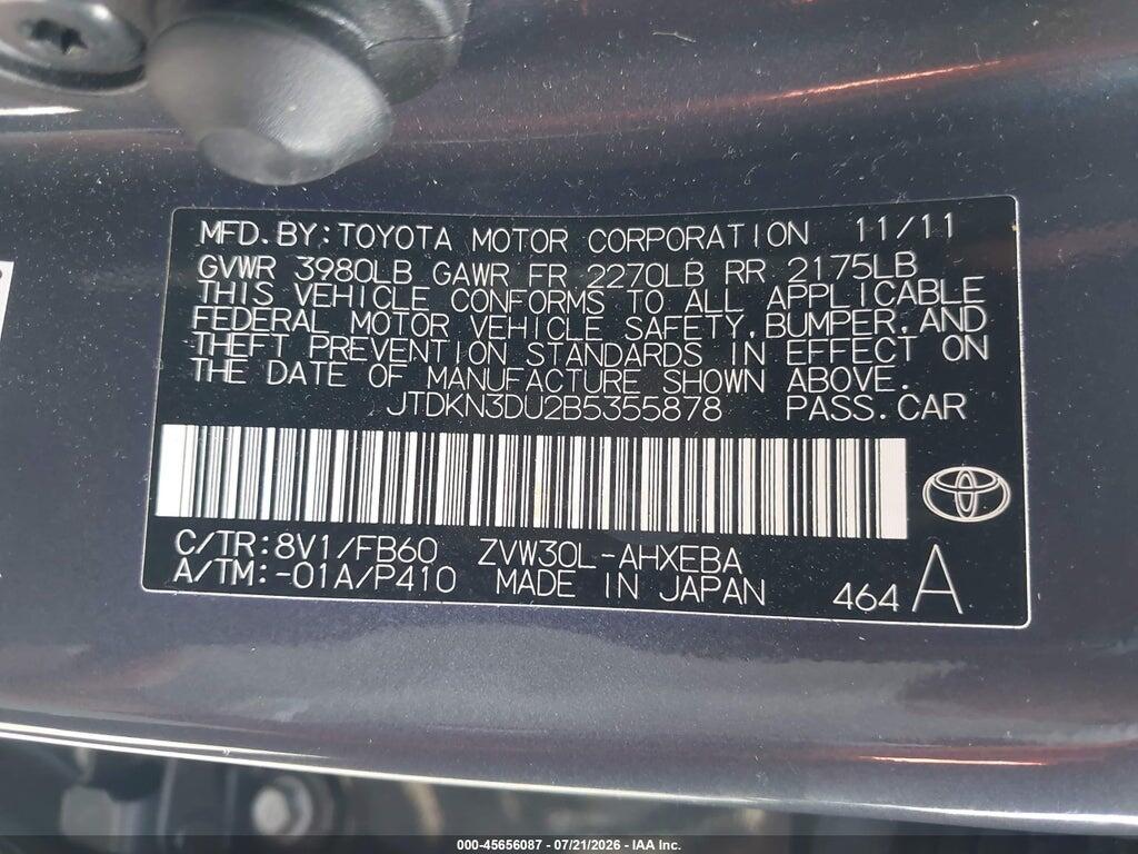 JTDKN3DU2B5355878 2011 TOYOTA PRIUS photo no. 9