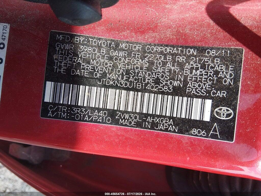 JTDKN3DU1B1402583 2011 TOYOTA PRIUS photo no. 9