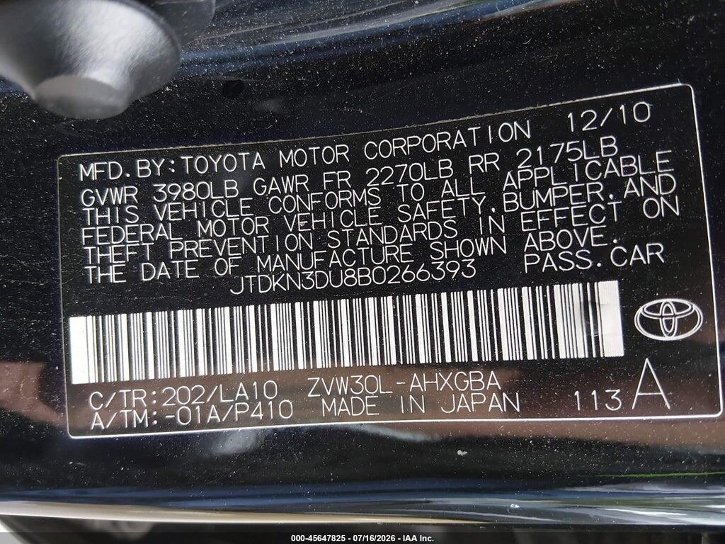 JTDKN3DU8B0266393 2011 TOYOTA PRIUS photo no. 9