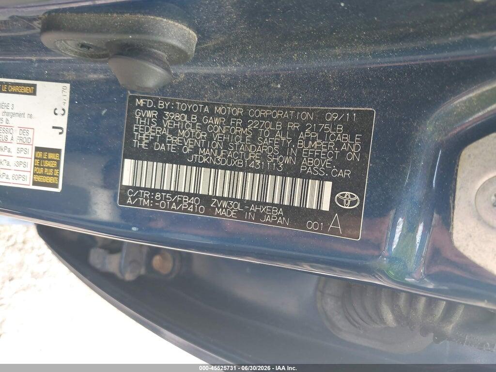 JTDKN3DUXB1431113 2011 TOYOTA PRIUS photo no. 9