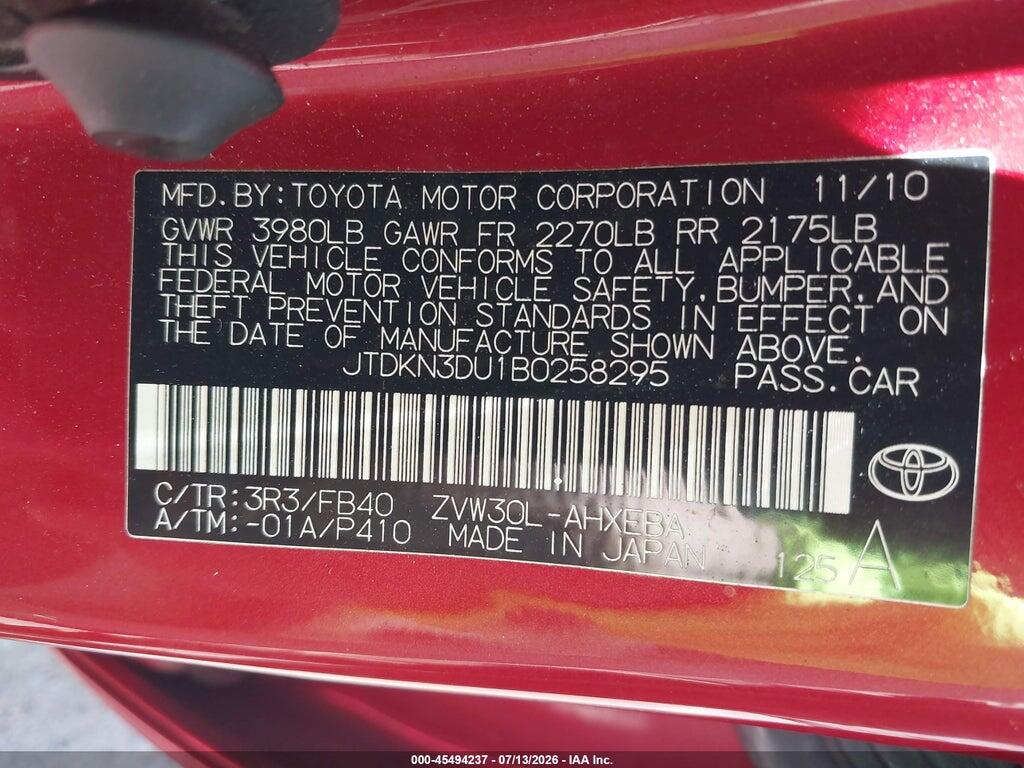 JTDKN3DU1B0258295 2011 TOYOTA PRIUS photo no. 9