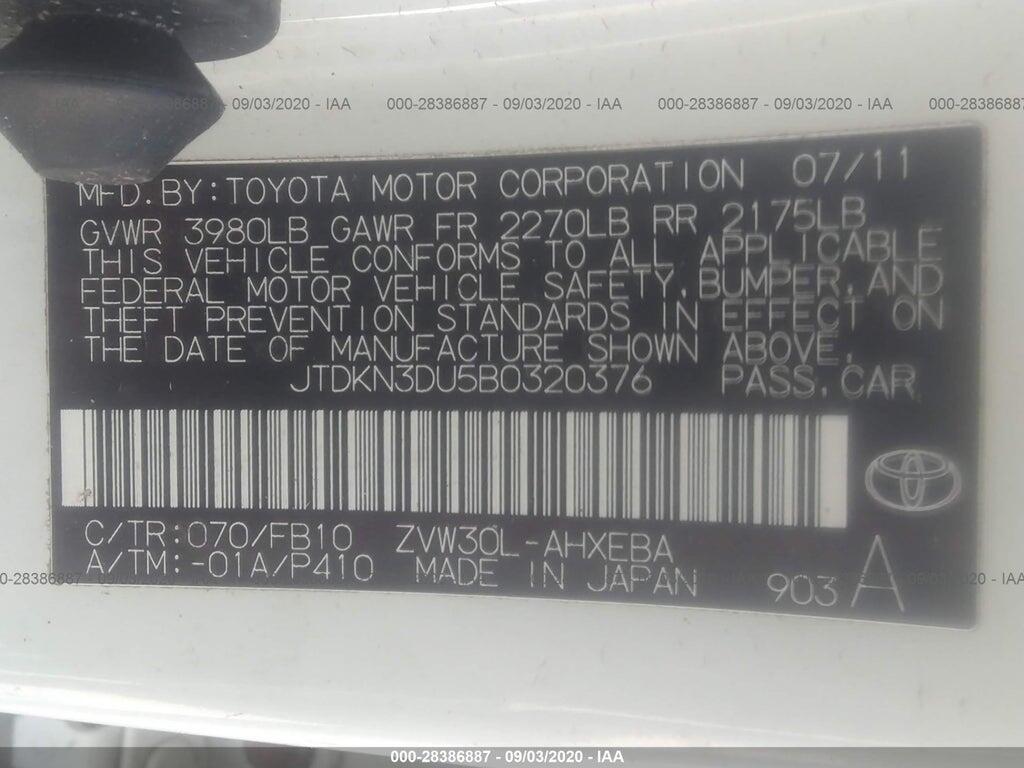 JTDKN3DU5B0320376 2011 TOYOTA PRIUS photo no. 9