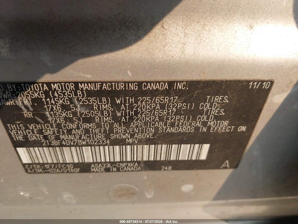 2T3BF4DV7BW102334 2011 TOYOTA RAV4 photo no. 9