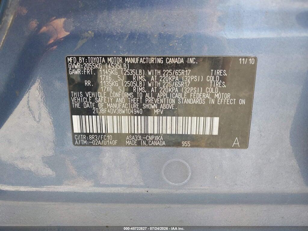 2T3BF4DV3BW104940 2011 TOYOTA RAV4 photo no. 9