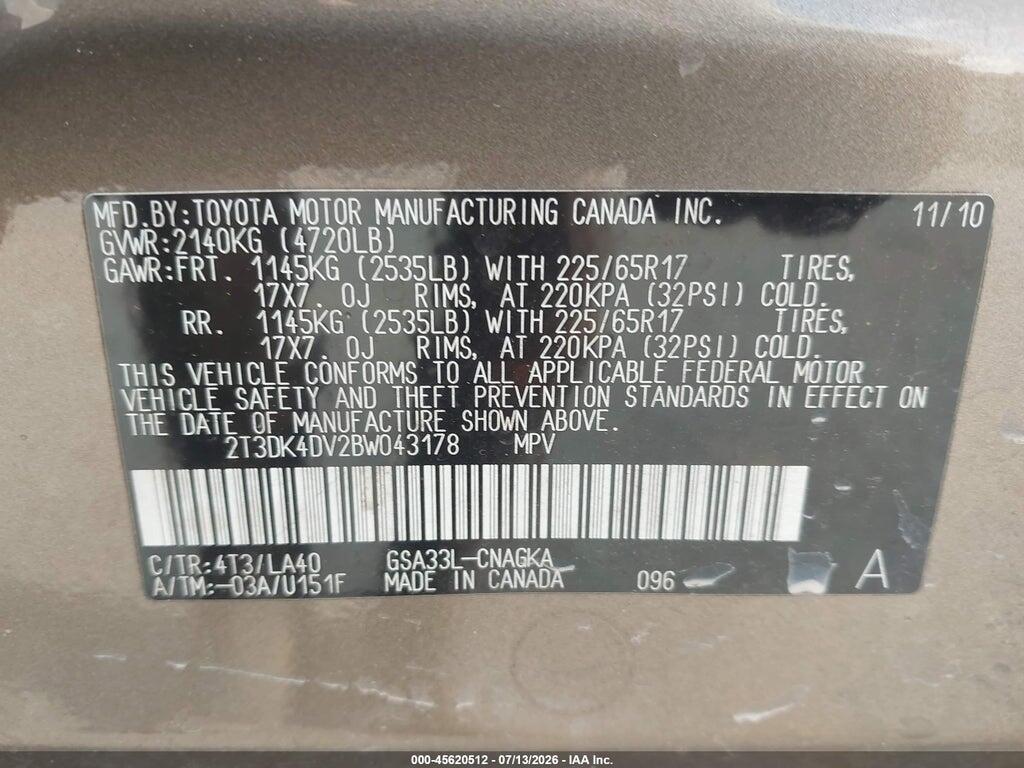 2T3DK4DV2BW043178 2011 TOYOTA RAV4 photo no. 9