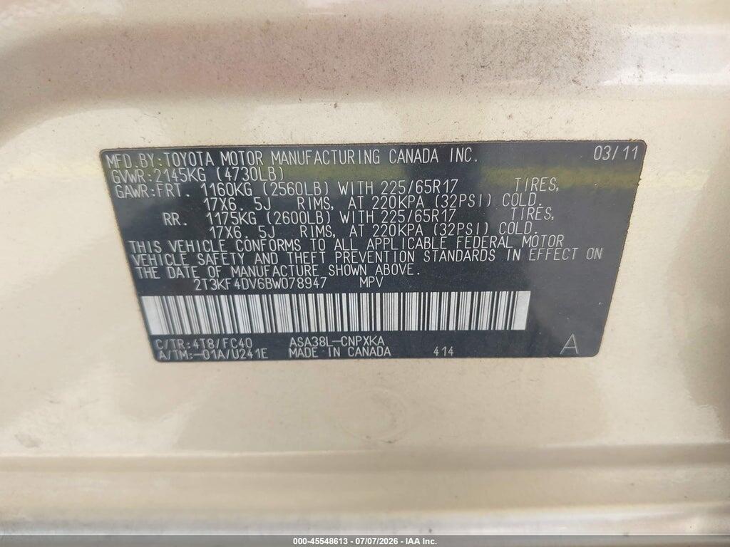 2T3KF4DV6BW078947 2011 TOYOTA RAV4 photo no. 9