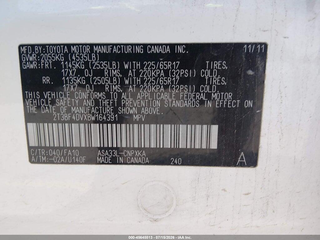 2T3BF4DVXBW164391 2011 TOYOTA RAV4 photo no. 9
