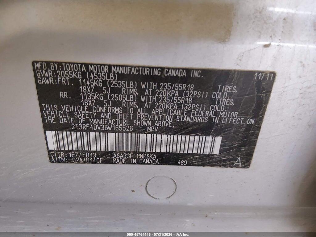 2T3RF4DV3BW165526 2011 TOYOTA RAV4 photo no. 9