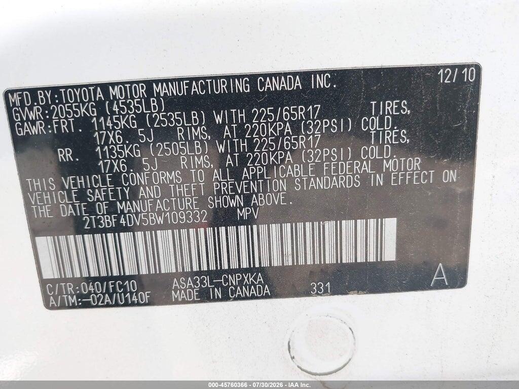 2T3BF4DV5BW109332 2011 TOYOTA RAV4 photo no. 9