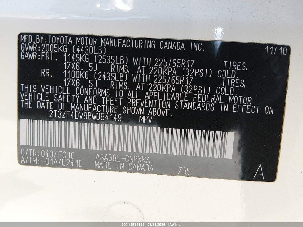 2T3ZF4DV9BW064149 2011 TOYOTA RAV4 photo no. 9