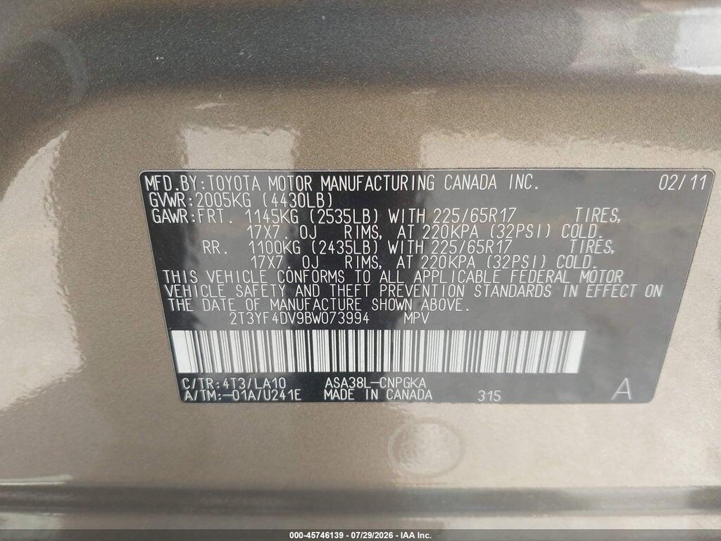 2T3YF4DV9BW073994 2011 TOYOTA RAV4 photo no. 9