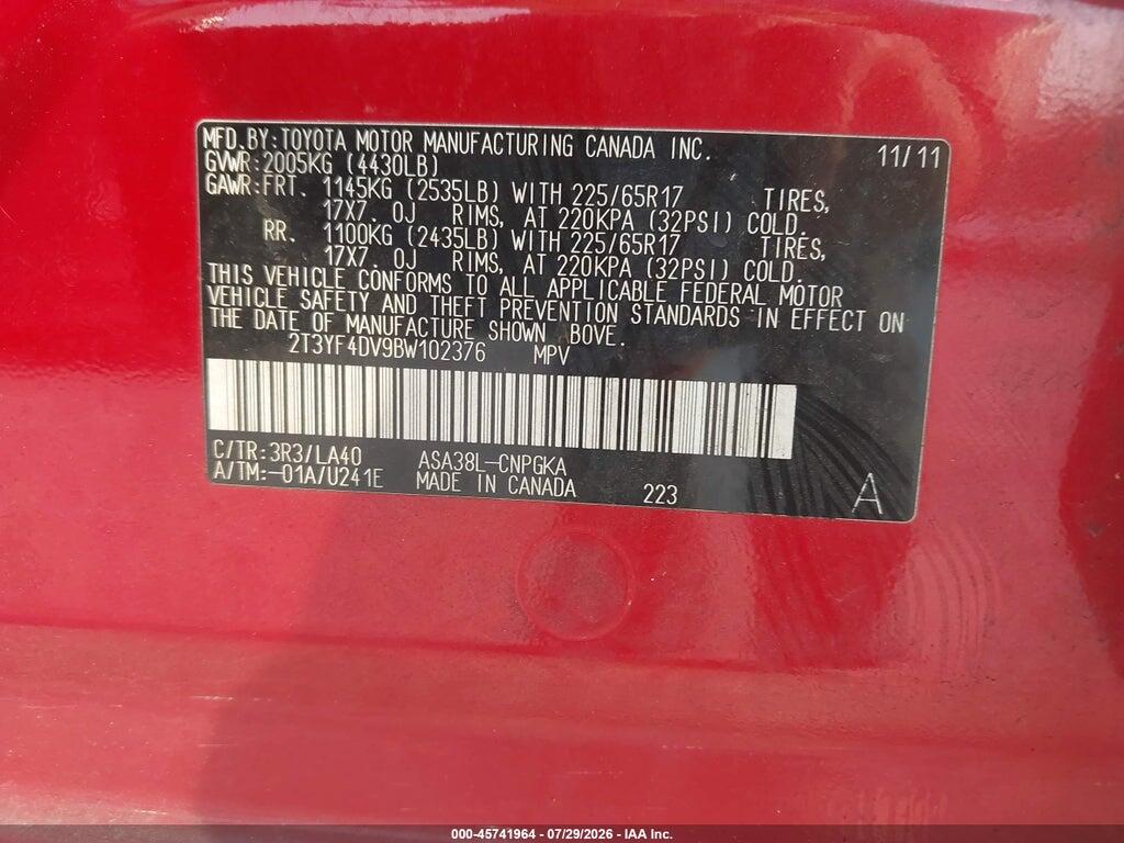2T3YF4DV9BW102376 2011 TOYOTA RAV4 photo no. 9