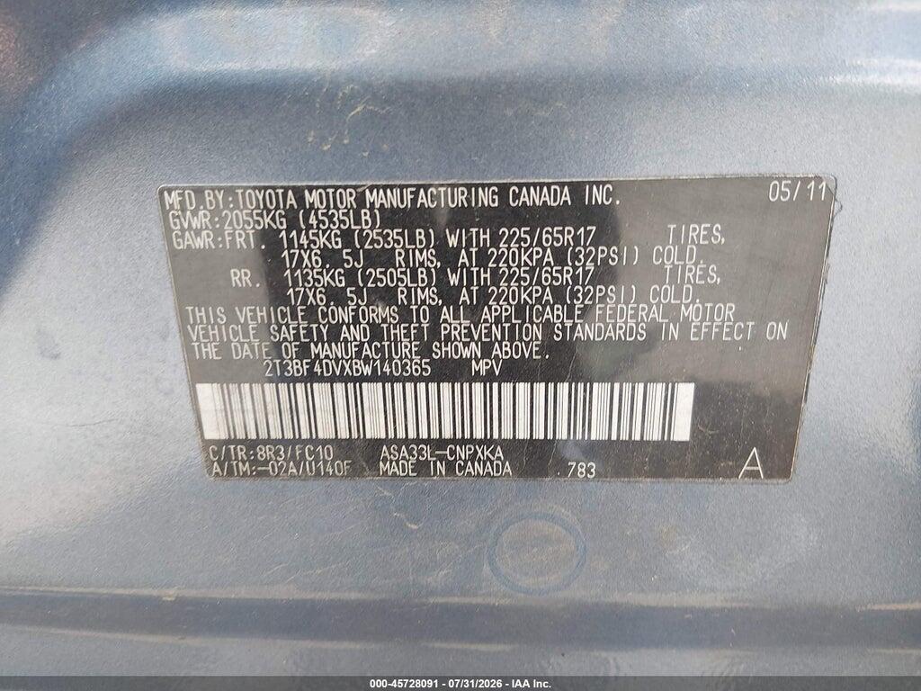 2T3BF4DVXBW140365 2011 TOYOTA RAV4 photo no. 9