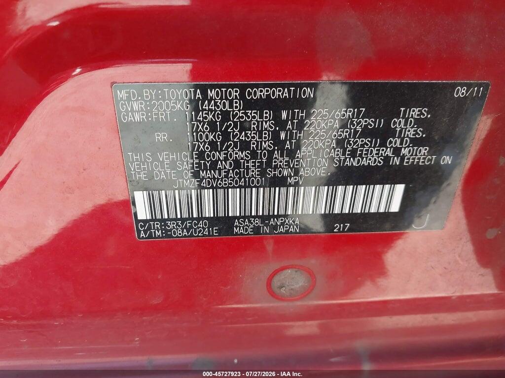 JTMZF4DV6B5041001 2011 TOYOTA RAV4 photo no. 9
