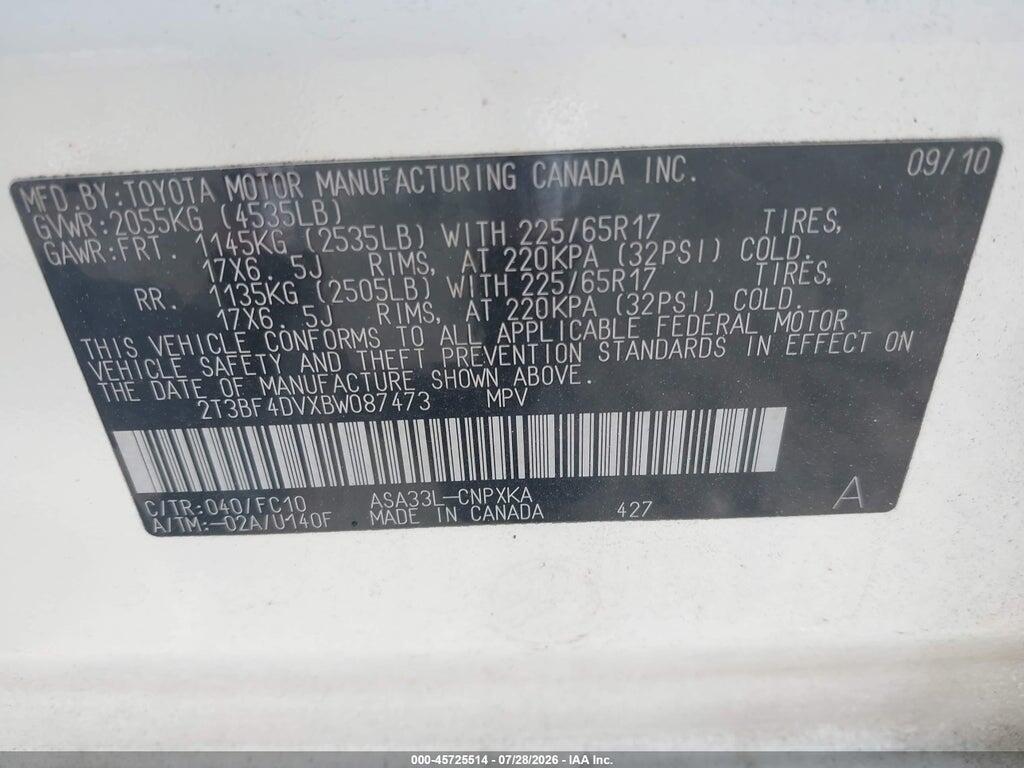 2T3BF4DVXBW087473 2011 TOYOTA RAV4 photo no. 9