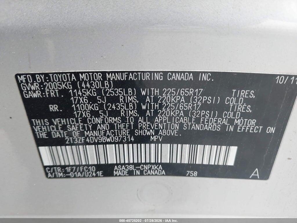2T3ZF4DV9BW097314 2011 TOYOTA RAV4 photo no. 9